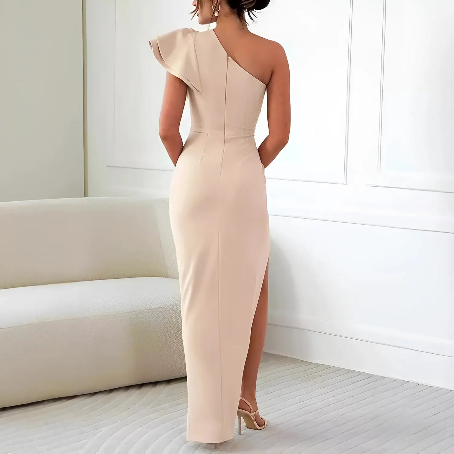 Caz | Off-shoulder Ruffle Sleeve Slit Dress